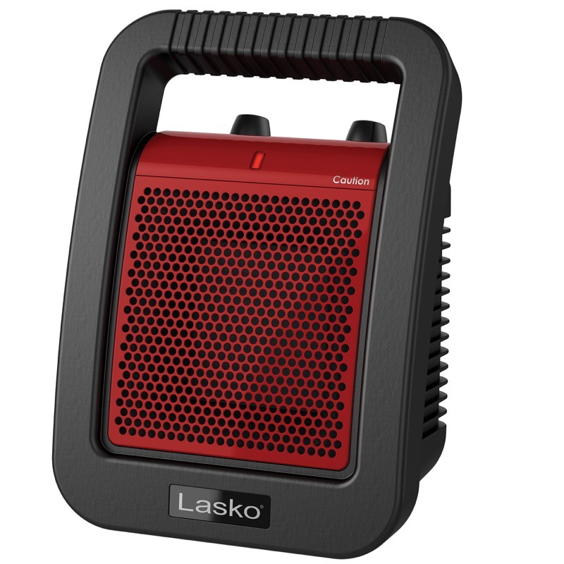 Lasko陶瓷实用程序加热器的前视图，可调节恒温器型号CU12110